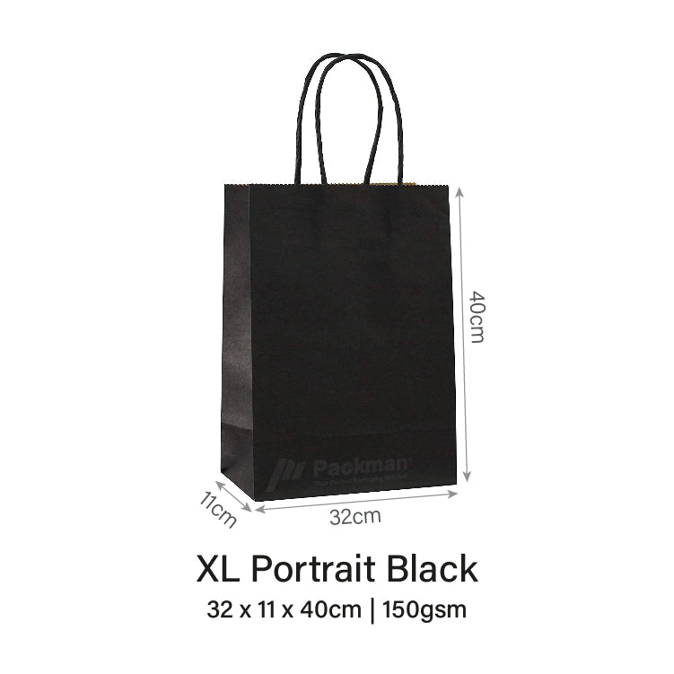 32 x 11 x 40cm XL Portrait Black Paper Bag