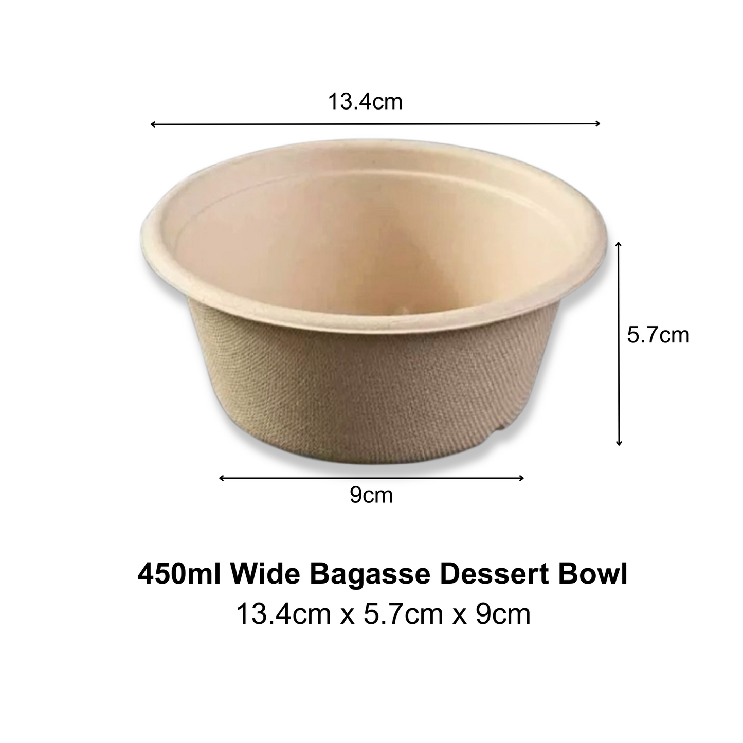 Bagasse Dessert Bowl 450ml Wide (50PCS/PACK)