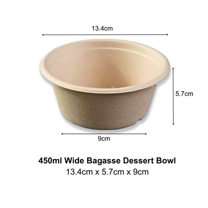 Bagasse Dessert Bowl 450ml Wide (50PCS/PACK)