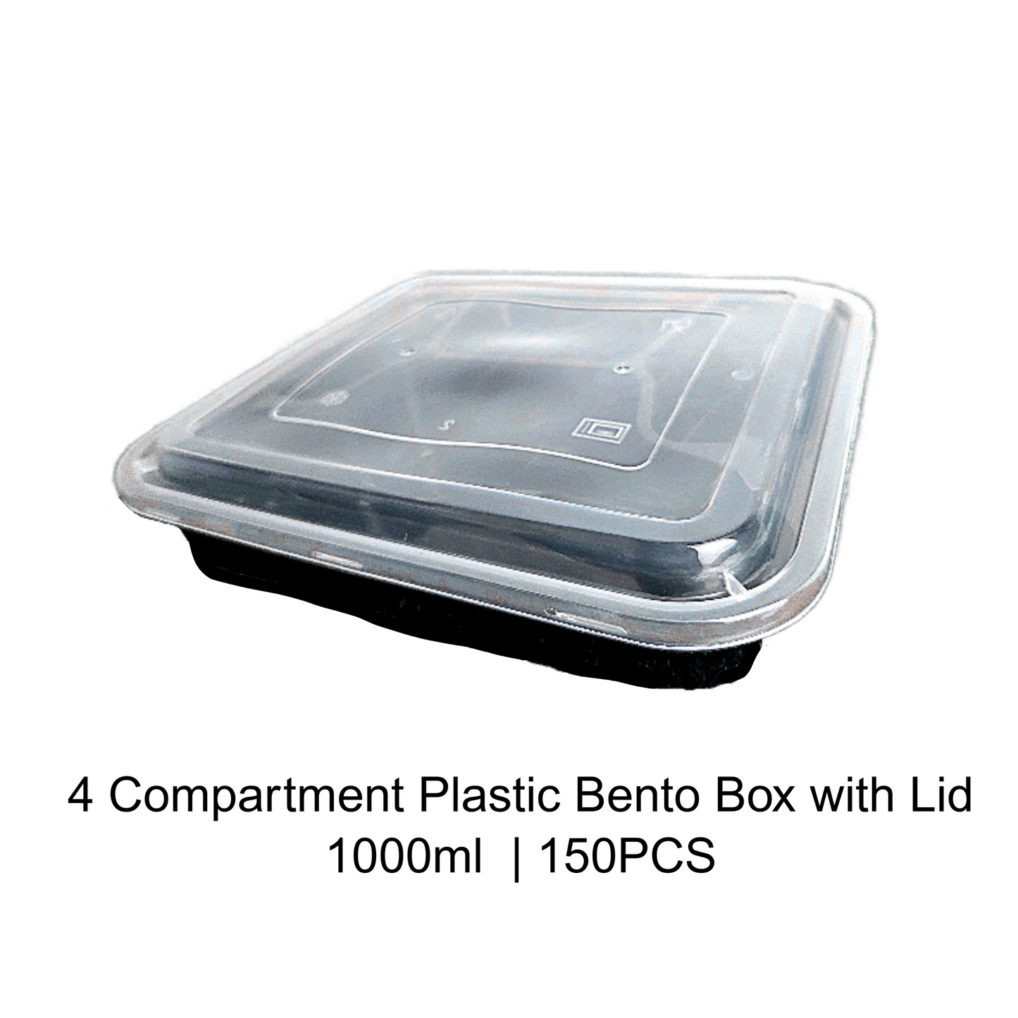 4 Compartment Plastic Bento Box with Lid - 1000ML