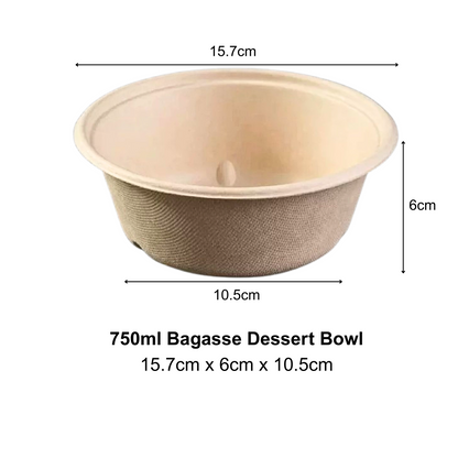 Bagasse Dessert Bowl 750ml (50PCS/PACK)