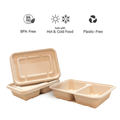 750ml Sugarcane 2-Compartment Lunch Box