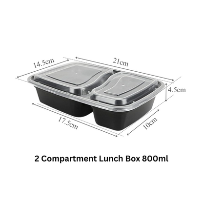2 Compartment Plastic Bento Box 800ml With Lids