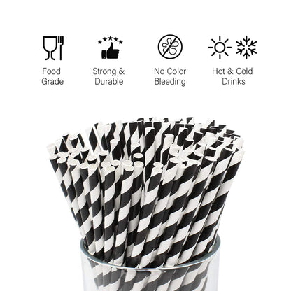 Black Striped Paper Straw