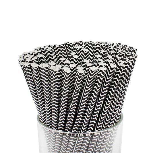 Black Chevron Striped Paper Straw