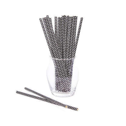 Black Chevron Striped Paper Straw