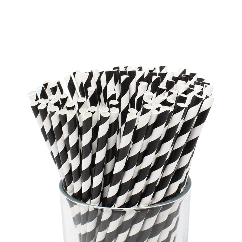 Black Striped Paper Straw