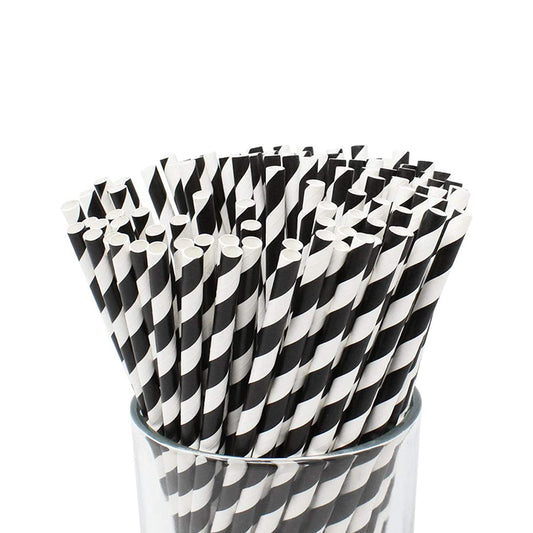 Black Striped Paper Straw