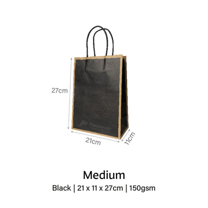 Black with Brown Border Paper Bag
