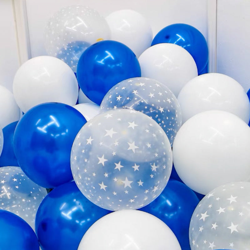 Blue White with Transparent Star Balloon Set (50pcs)