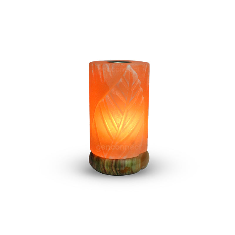 Leaf Cylinder With Essential Oil Diffuser Himalayan Salt Lamp (Pink)