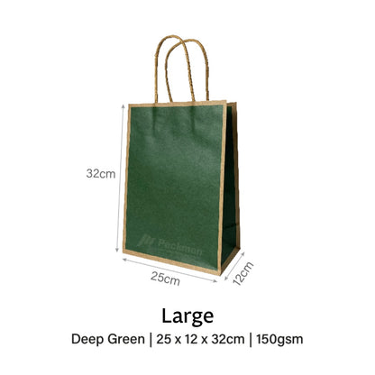 Deep Green with Brown Border Paper Bag