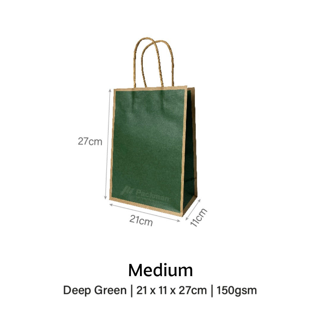 Deep Green with Brown Border Paper Bag