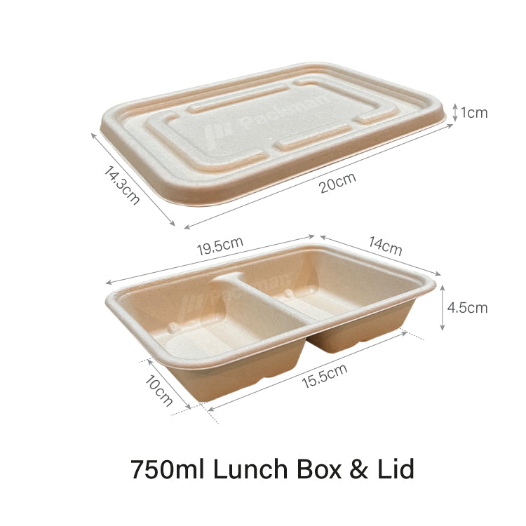 750ml Sugarcane 2-Compartment Lunch Box