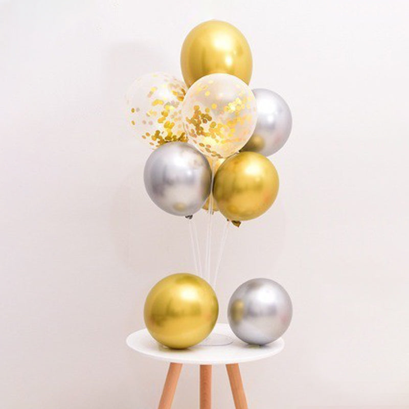 Confetti Metallic Gold Silver Balloon with Table Stand Set