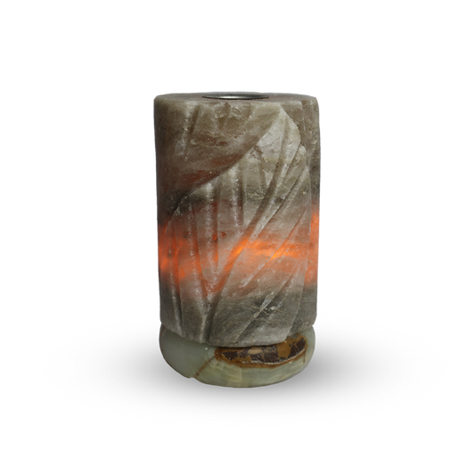 Leaf Cylinder With Essential Oil Diffuser Himalayan Salt Lamp (Grey)