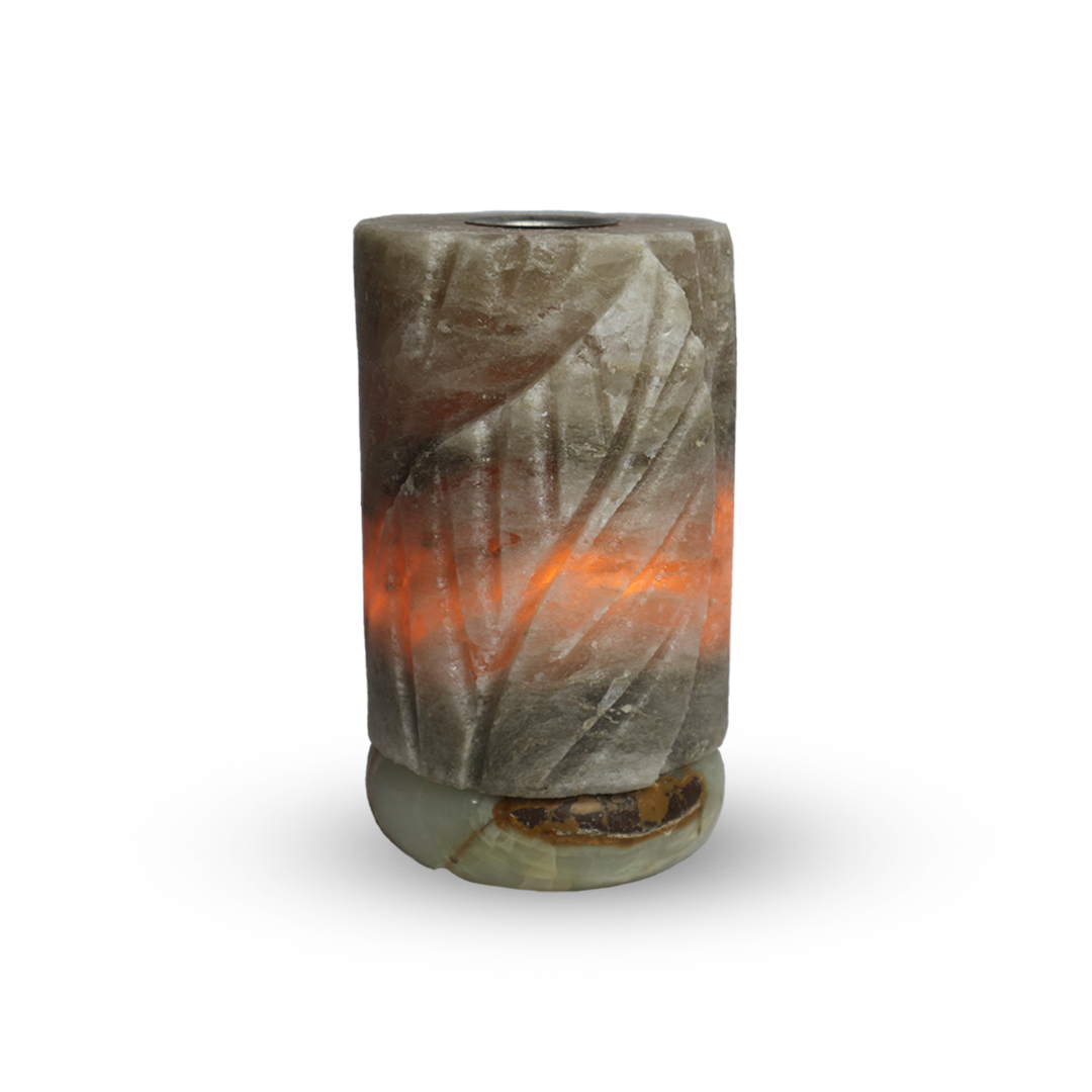 Leaf Cylinder With Essential Oil Diffuser Himalayan Salt Lamp (Grey)