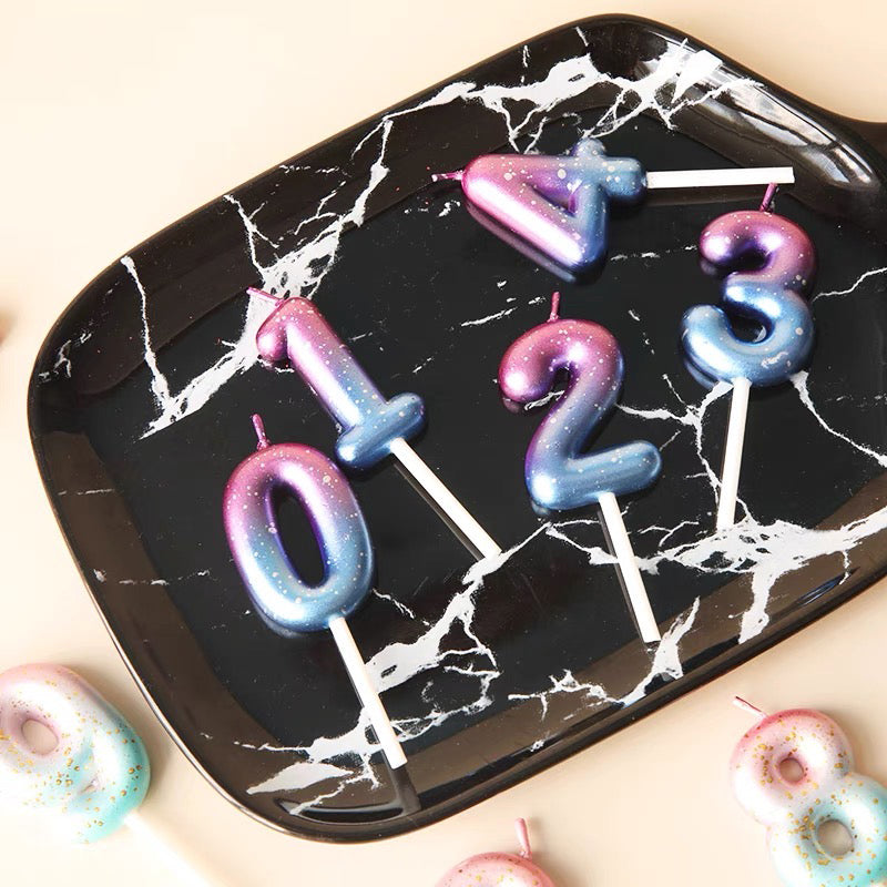 Purple Blue 0–9 HBD Candle