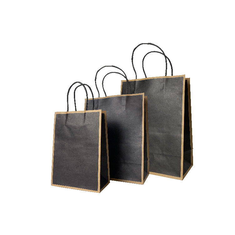15 x 8 x 21cm Black with Brown Border Paper Bag (10pcs)