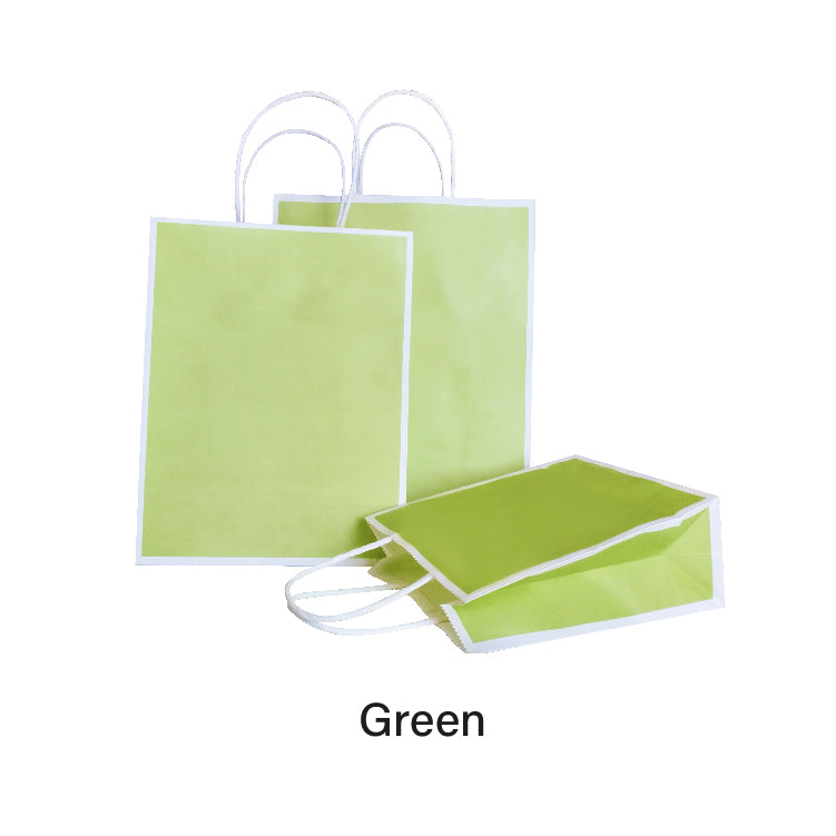 15 x 8 x 21cm Green with White Border Paper Bag (10pcs)