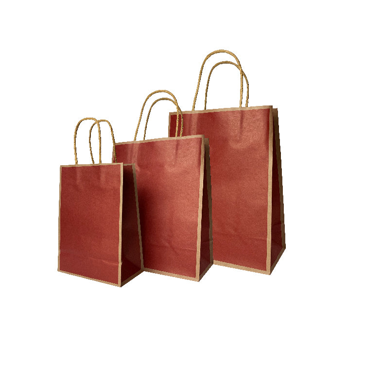 15 x 8 x 21cm Red with Brown Border Paper Bag (10pcs)