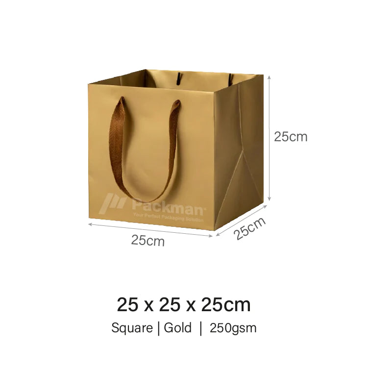25 x 25 x 25cm Square Gold Paper Bag (10pcs)