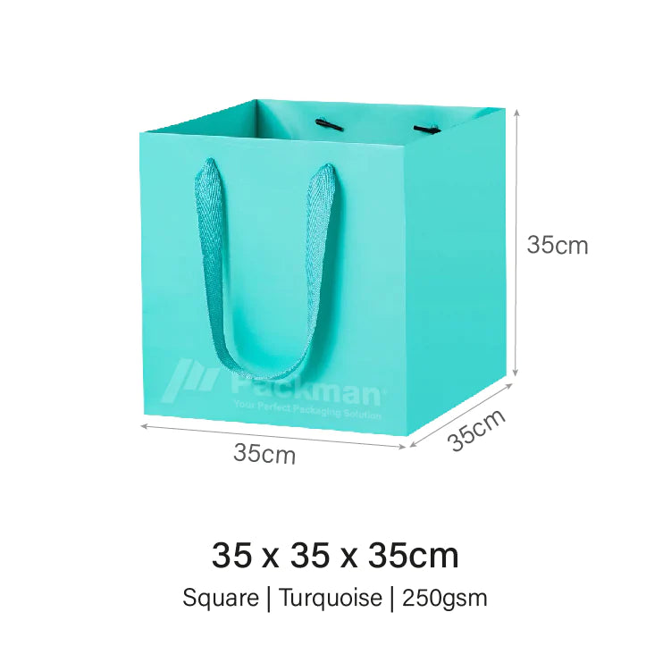 35 x 35 x 35cm Square Turquoise Paper Bag (10pcs)