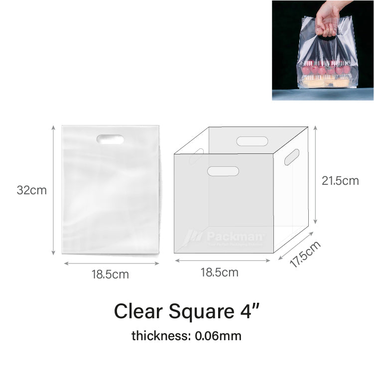 4" Clear Square Carrier Bag (50pcs)