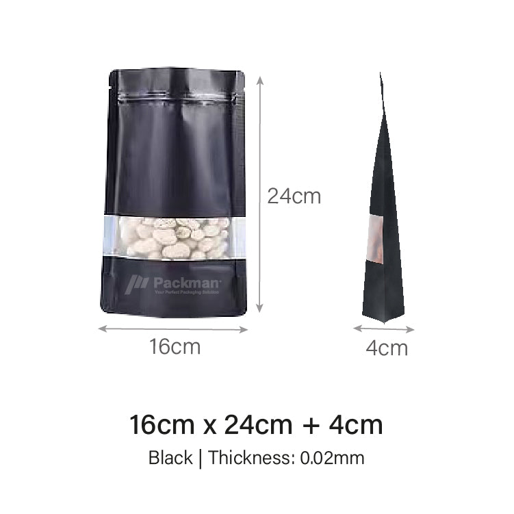 16 x 24cm Black Standing Pouch (100pcs)