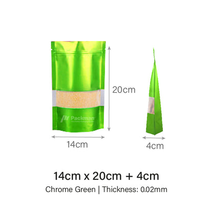 14 x 20cm Chrome Green Standing Pouch (100pcs)