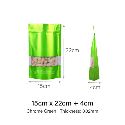 15 x 22cm Chrome Green Standing Pouch (100pcs)