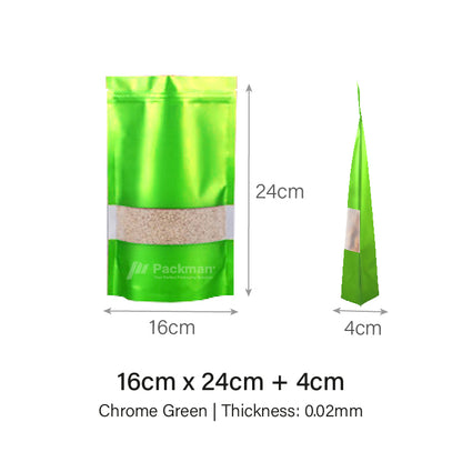 16 x 24cm Chrome Green Standing Pouch (100pcs)
