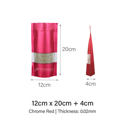 12 x 20cm Red Chrome Standing Pouch (100pcs)