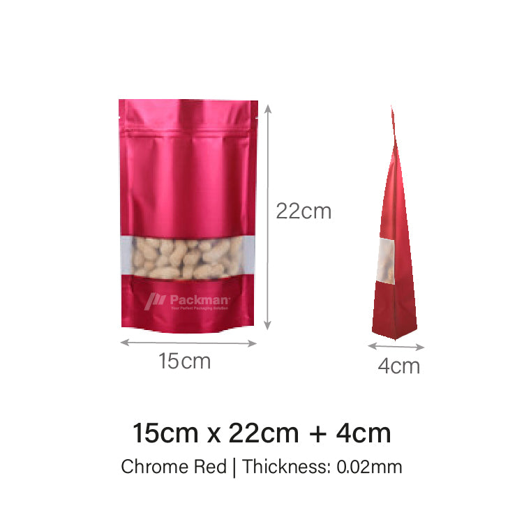15 x 22cm Red Chrome Standing Pouch (100pcs)