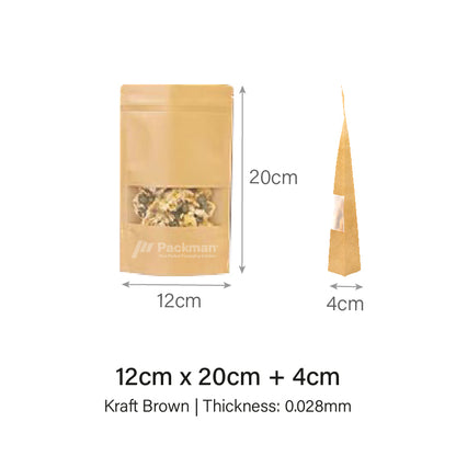 12 x 20cm Kraft Standing Pouch (100pcs)