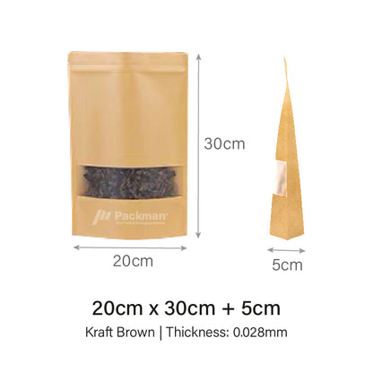 20 x 30cm Kraft Standing Pouch (100pcs)