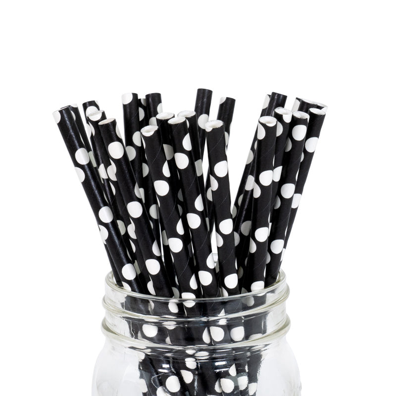 Black with White Polka Paper Straw