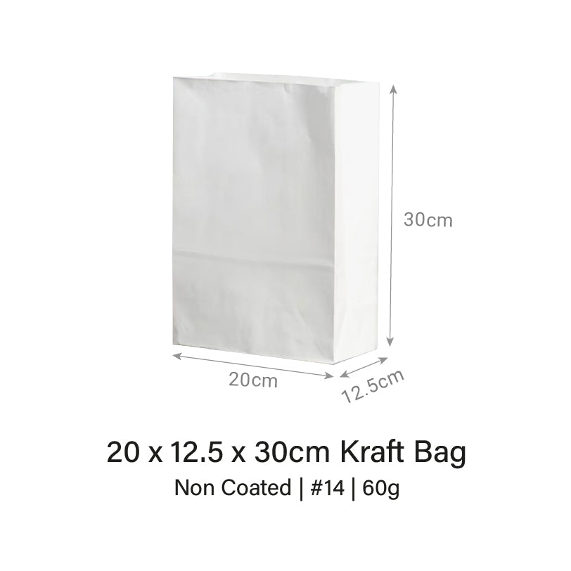 20 x 12.5 x 30cm White Kraft Bag