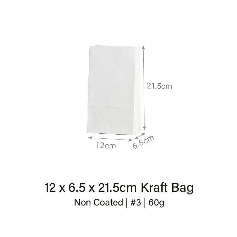 12 x 6.5 x 21.5cm White Kraft Bag