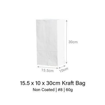 15.5 x 10 x 30cm White Kraft Bag