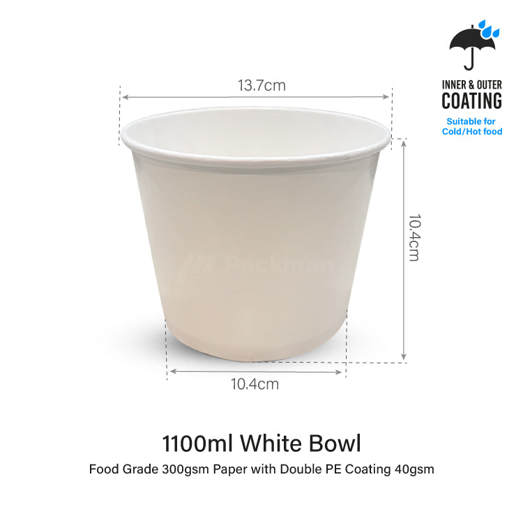1100ml White Double-Coated Kraft Bowl (50pcs)