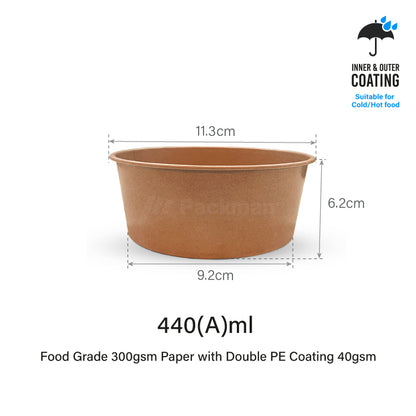 440Aml Brown Double-Coated Kraft Bowl (50pcs)