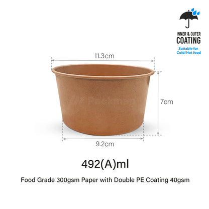 492Aml White Double-Coated Kraft Bowl (50pcs)