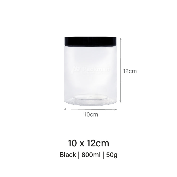 10 x 12cm Black Plastic Jar (6pcs)