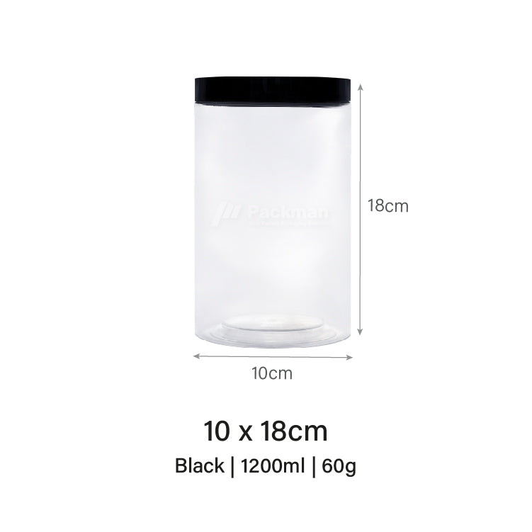 10 x 18cm Black Plastic Jar (6pcs)