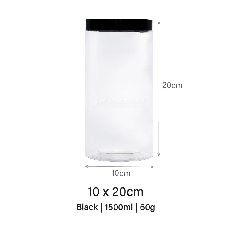 10 x 20cm Black Plastic Jar (6pcs)