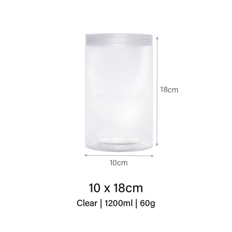 10 x 18cm Clear Plastic Jar (6pcs)