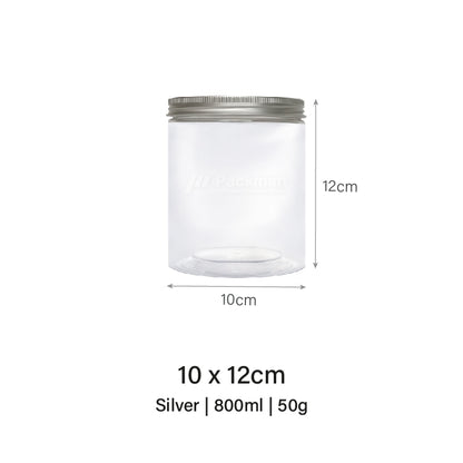 10 x 12cm Silver Plastic Jar (6pcs)