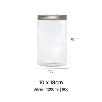 10 x 18cm Silver Plastic Jar (6pcs)