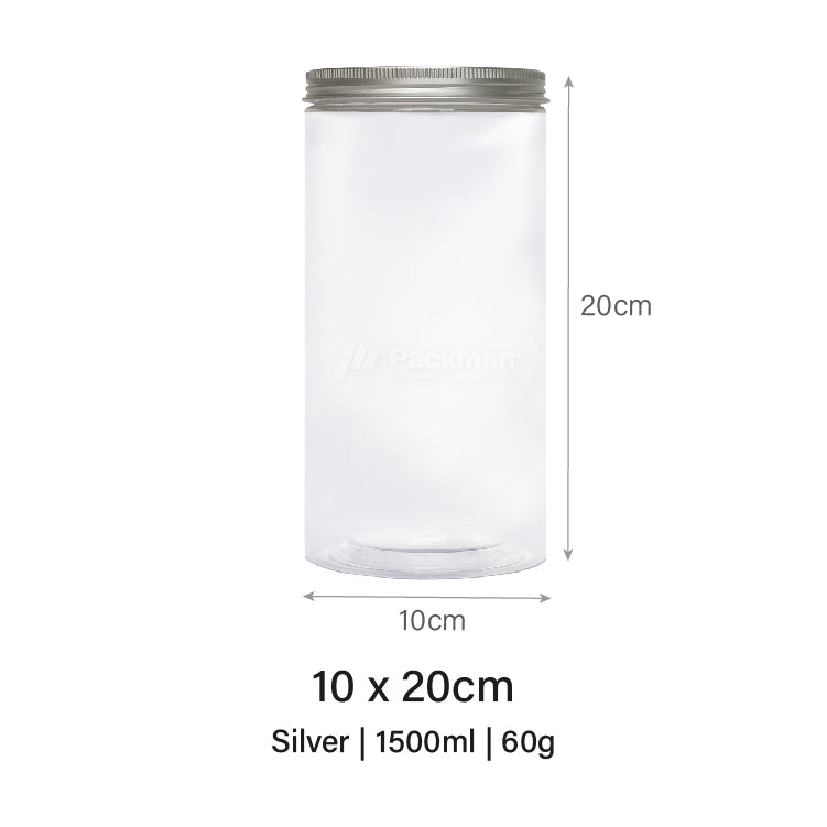 10 x 20cm Silver Plastic Jar (6pcs)